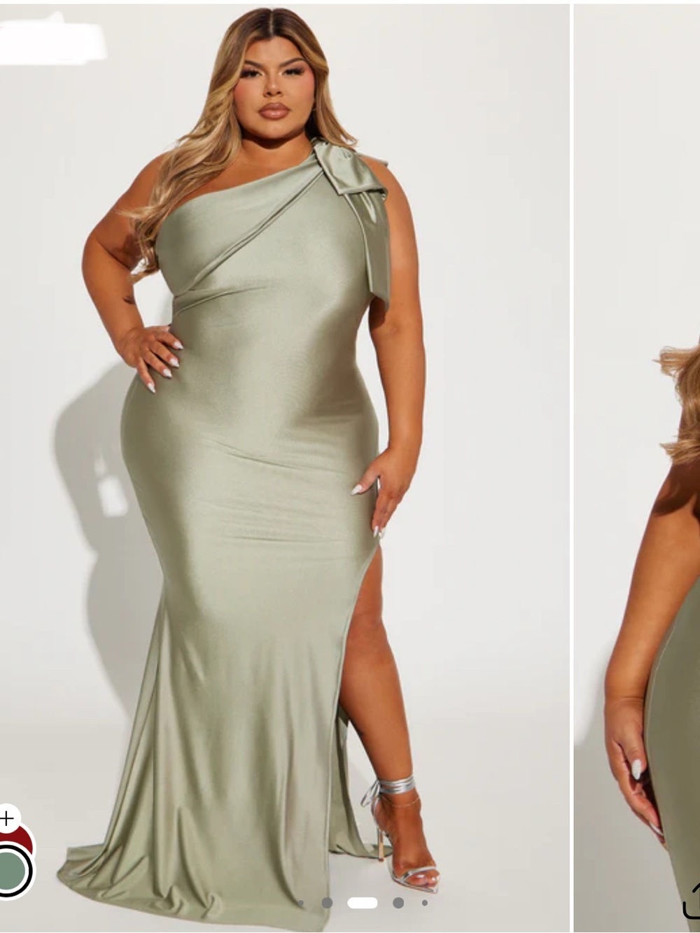 Plus Size One-Shoulder Sage Green Evening Gown